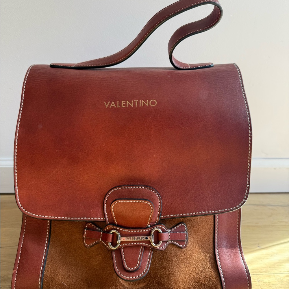 Valentino Brown Leather Satchel Saddlebag Tote